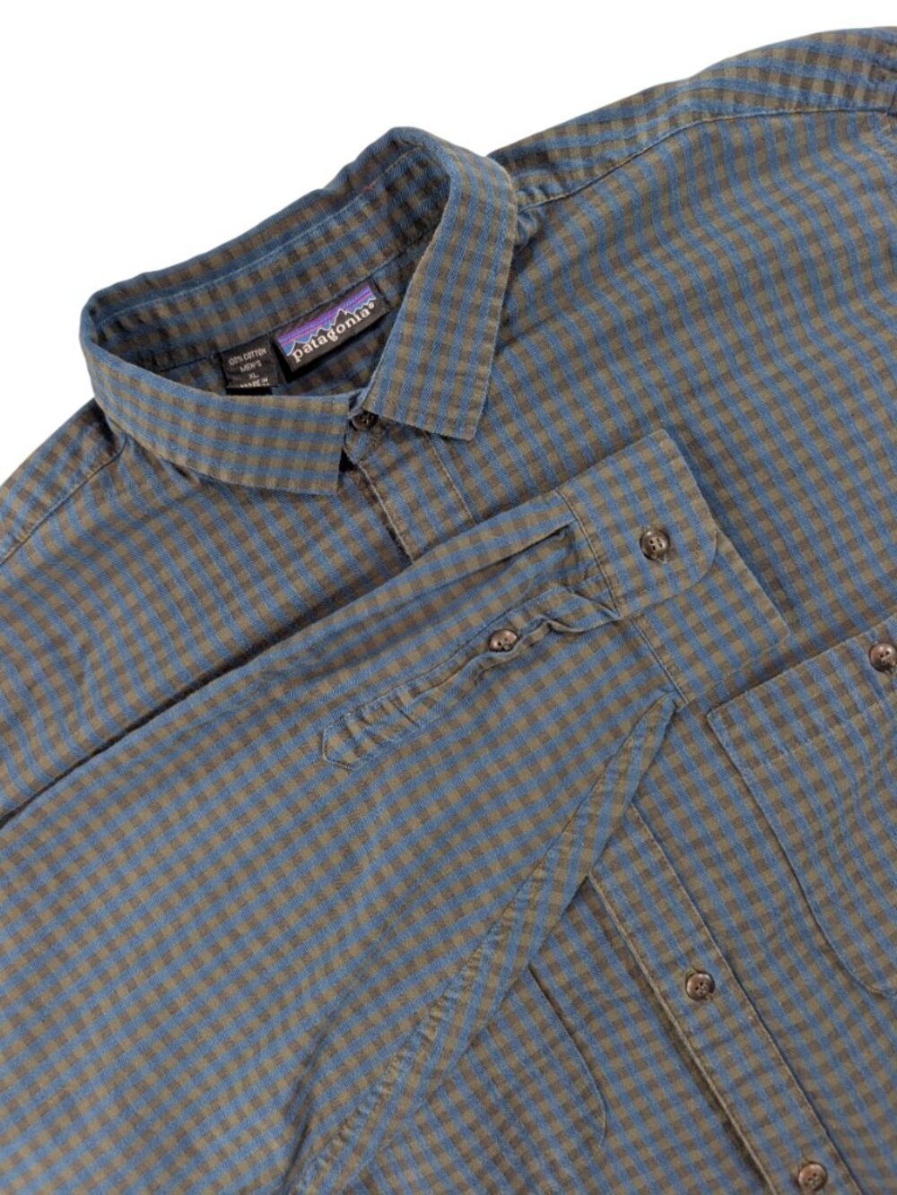 Patagonia Men’s XL Plaid Flannel Shirt Lightweight Cotton Green Blue